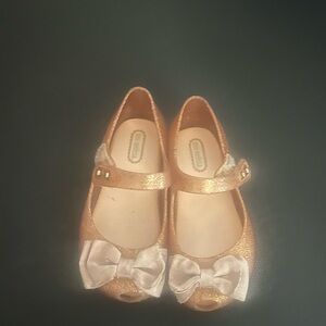 Gold Glitter Mary Jane Shoes with Bow
